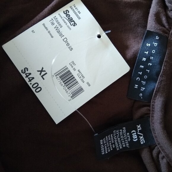 apostrophe stretch brown misses tie waist dress - Picture 6 of 6
